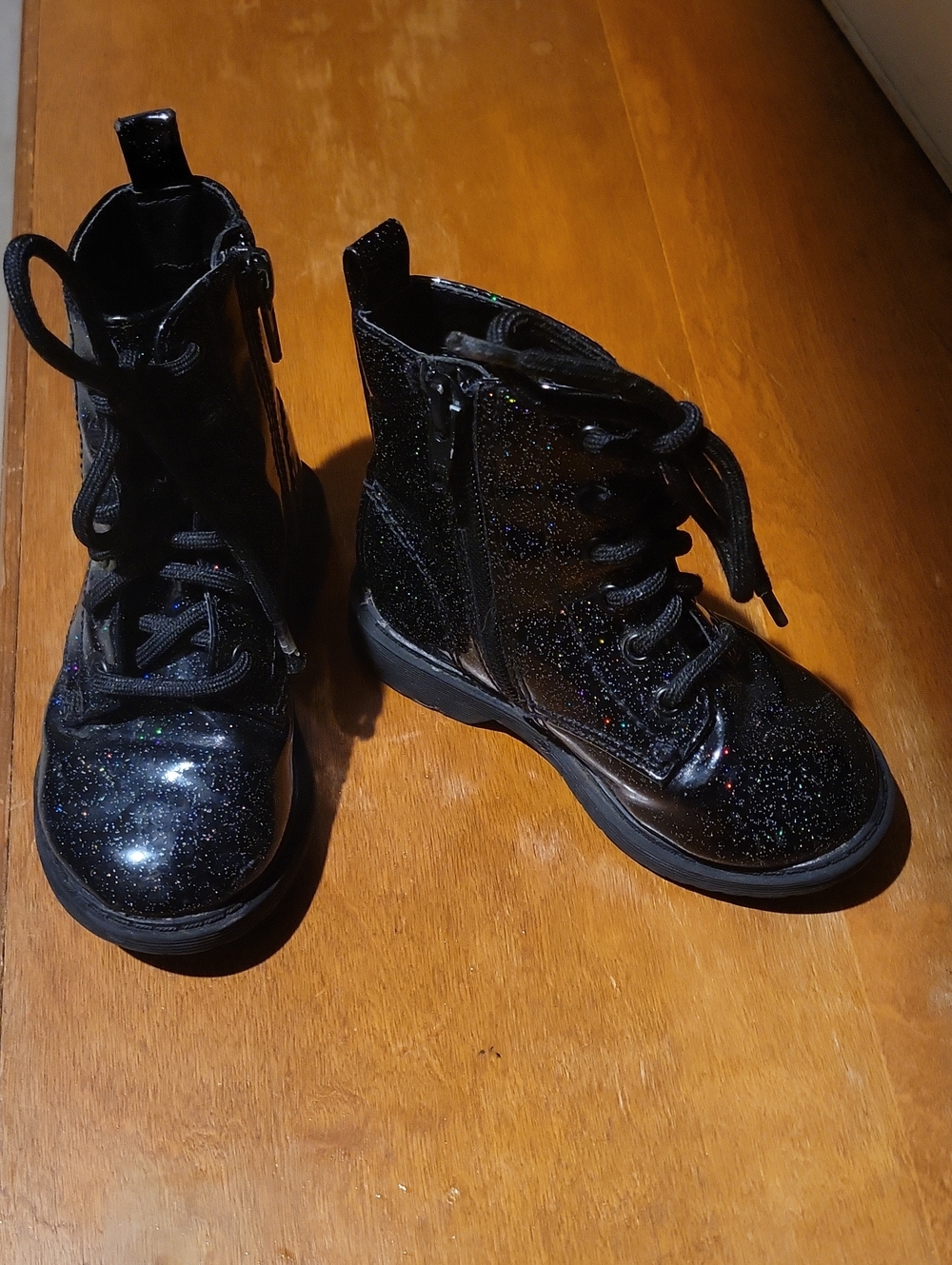 Black Glitter Laced Zippered Kids Boots Wonder Nation